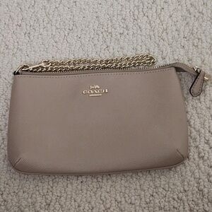 Coach Beige Leather Wristlet with Gold Chain